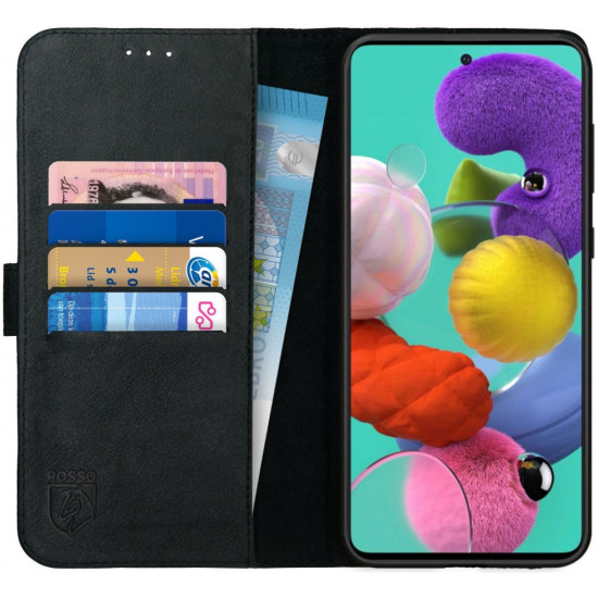 Rosso Deluxe Δερμάτινη Θήκη Πορτοφόλι Samsung Galaxy A71 - Black (8719246226106)
