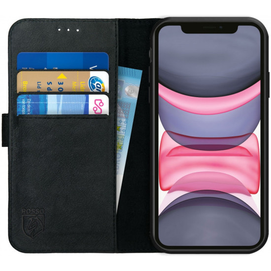 Rosso Deluxe Δερμάτινη Θήκη Πορτοφόλι Apple iPhone 11 - Black (8719246206078)