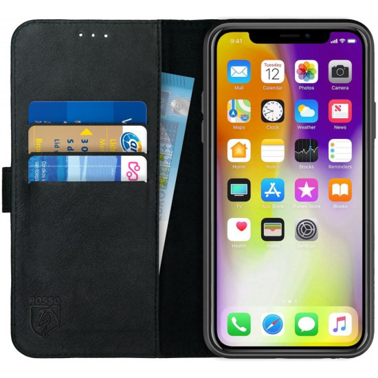 Rosso Deluxe Δερμάτινη Θήκη Πορτοφόλι Apple iPhone XS Max - Black (8719246158360)