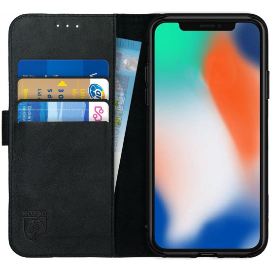 Rosso Deluxe Δερμάτινη Θήκη Πορτοφόλι Apple iPhone X / XS - Black (8719246113185)