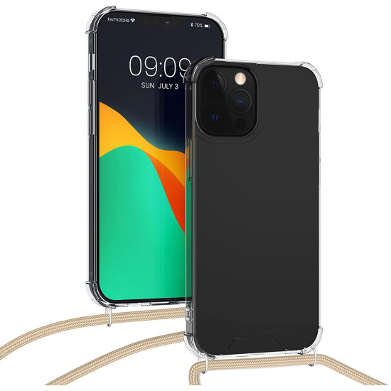 KWmobile Διάφανη Θήκη Σιλικόνης με Λουράκι Λαιμού - Apple iPhone 13 Pro - Transparent / Gold (55963.21)