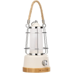 Navaris Rechargeable LED Latern - Επαναφορτιζόμενο LED Φανάρι από Μπαμπού και Μέταλλο με PowerBank 5000mAh με 1 x USB-A - 12.6 x 12.6 x 23cm - White (56078.02)