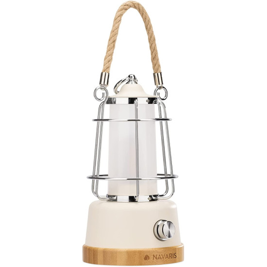 Navaris Rechargeable LED Latern - Επαναφορτιζόμενο LED Φανάρι από Μπαμπού και Μέταλλο με PowerBank 5000mAh με 1 x USB-A - 12.6 x 12.6 x 23cm - White (56078.02)