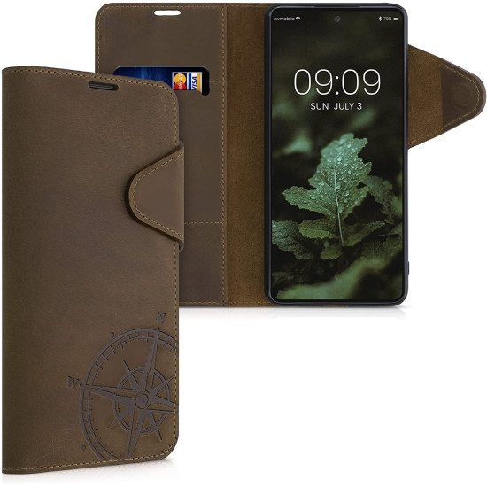 Kalibri Δερμάτινη Suede Θήκη Πορτοφόλι Samsung Galaxy A52 / A52s 5G - Navigational Compass / Brown (56676.01)