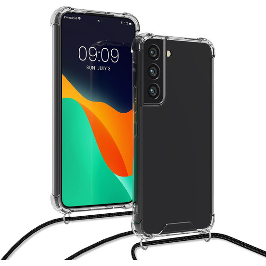KWmobile Διάφανη Θήκη Σιλικόνης με Λουράκι Λαιμού - Samsung Galaxy S22 5G - Transparent / Black (56759.01)
