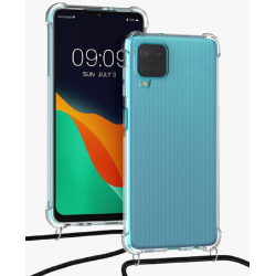 KWmobile Διάφανη Θήκη Σιλικόνης με Λουράκι Λαιμού - Samsung Galaxy M12 - Transparent / Black (56963.01)