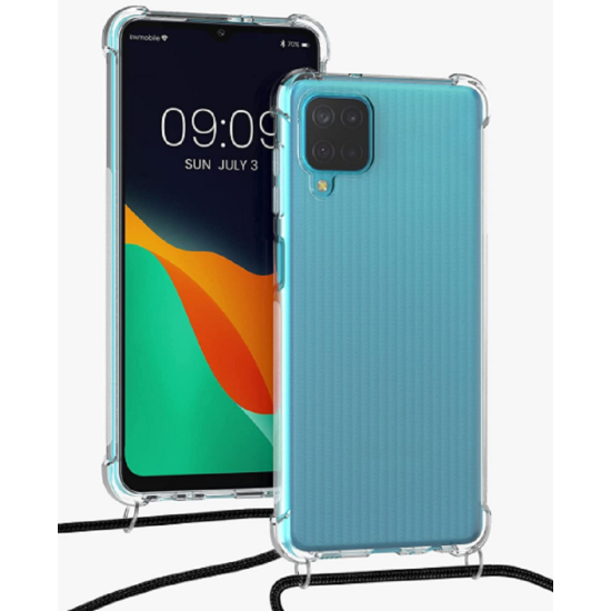 KWmobile Διάφανη Θήκη Σιλικόνης με Λουράκι Λαιμού - Samsung Galaxy M12 - Transparent / Black (56963.01)