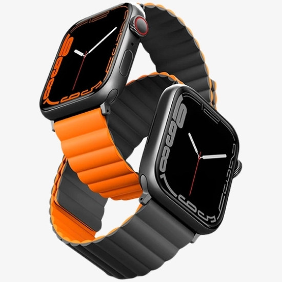 Uniq Revix Μαγνητικό Λουράκι Premium Σιλικόνης Apple Watch Ultra/SE/11/10/9/8/7/6/5/4 (49/46/45/44mm) - Grey / Orange (UNIQ-45MM-REVGRYORG)