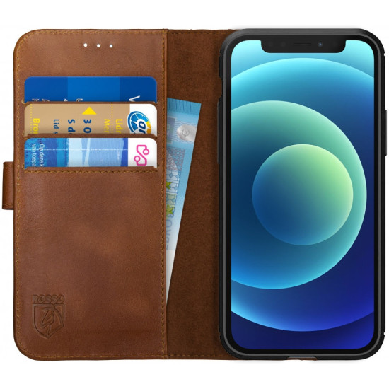 Rosso Deluxe Δερμάτινη Θήκη Πορτοφόλι Apple iPhone 12 mini - Brown (8719246258305)