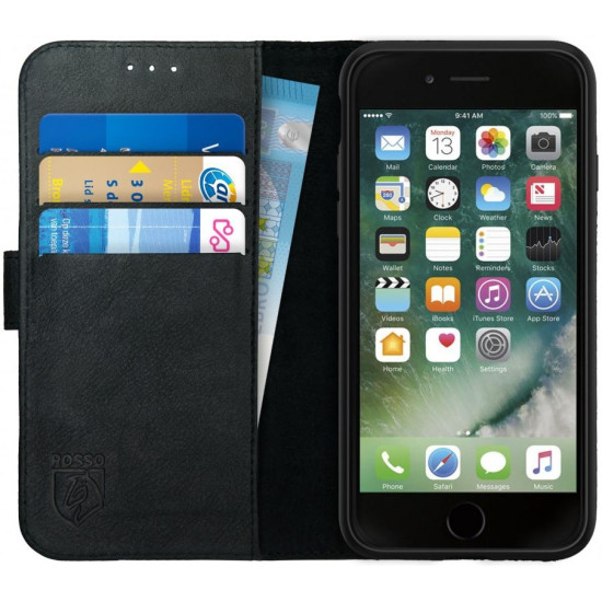 Rosso Deluxe Δερμάτινη Θήκη Πορτοφόλι Apple iPhone 6S / 6 - Black (8719246126369)