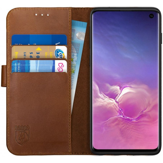 Rosso Deluxe Δερμάτινη Θήκη Πορτοφόλι Samsung Galaxy S10 - Brown (8719246181009)
