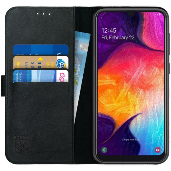 Rosso Deluxe Δερμάτινη Θήκη Πορτοφόλι Samsung Galaxy A50 - Black (8719246185489)