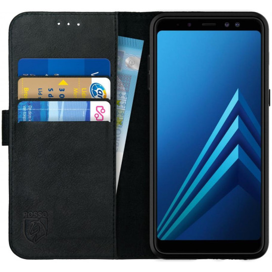 Rosso Deluxe Δερμάτινη Θήκη Πορτοφόλι Samsung Galaxy A8 2018 - Black (8719246133138)