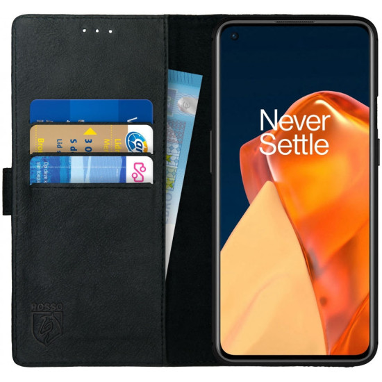 Rosso Deluxe Δερμάτινη Θήκη Πορτοφόλι OnePlus 9 - Black (8719246296345)