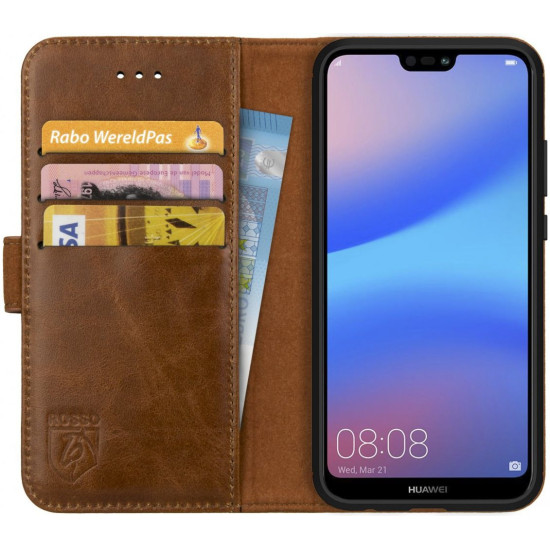Rosso Deluxe Δερμάτινη Θήκη Πορτοφόλι Huawei P20 Lite - Brown (8719246139314)