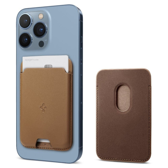 Spigen Valentinus Eco-Leather Card Holder - Universal MagSafe Πορτοφόλι / Θήκη για Κάρτες - Brown (AFA03854)