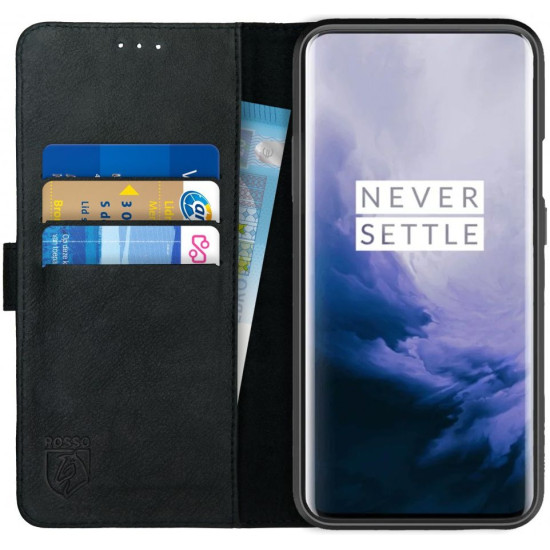 Rosso Deluxe Δερμάτινη Θήκη Πορτοφόλι OnePlus 7 Pro - Black (8719246185526)