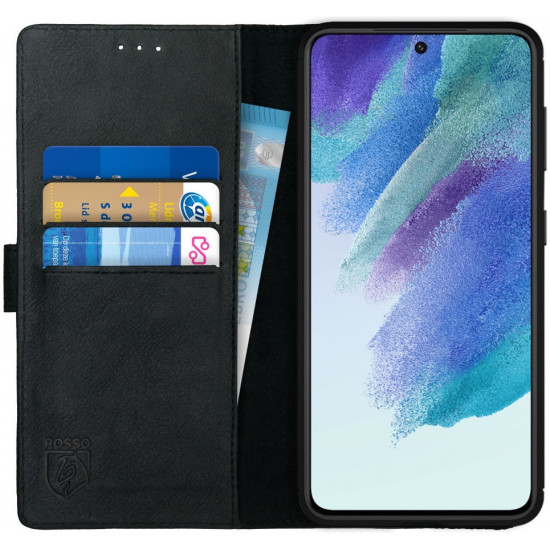 Rosso Deluxe Δερμάτινη Θήκη Πορτοφόλι Samsung Galaxy S21 FE 5G - Black (8719246312823)