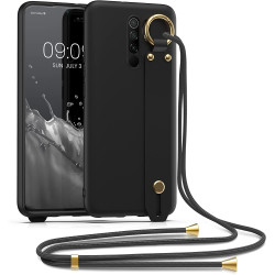 KWmobile Θήκη Σιλικόνης με Λουράκι Λαιμού και Finger Holder - Xiaomi Redmi 9 - Black (57329.01)