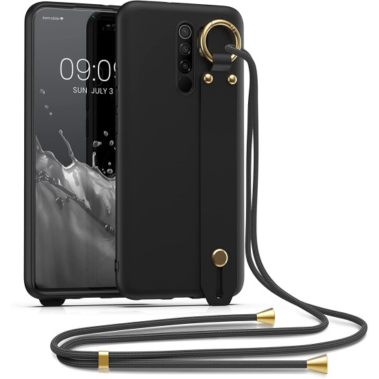 KWmobile Θήκη Σιλικόνης με Λουράκι Λαιμού και Finger Holder - Xiaomi Redmi 9 - Black (57329.01)