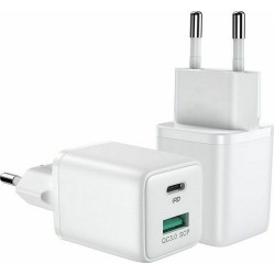 Joyroom Mini Dual Ports Fast Network Charger - Ταχυφορτιστής Ταξιδιού / Αντάπτορας Με 1 x USB-A / 1 x Type-C - QC3.0 / 30W - White (L-QP303)