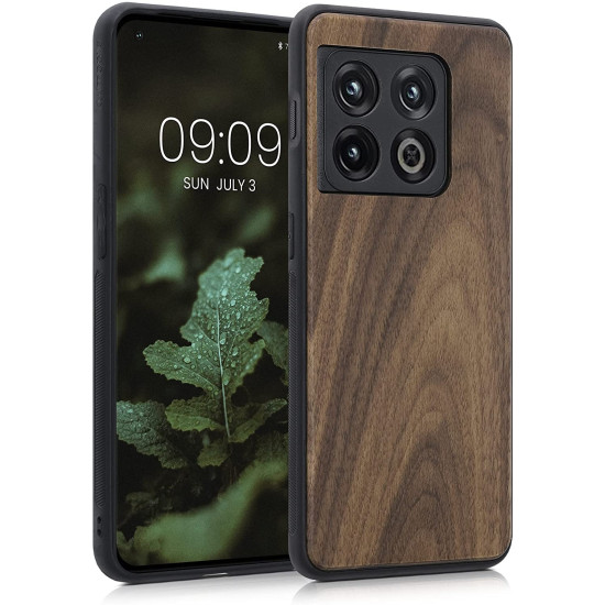 KWmobile Σκληρή Ξύλινη Θήκη με TPU Bumper - OnePlus 10 Pro - Dark Brown / Walnut (57461.18)