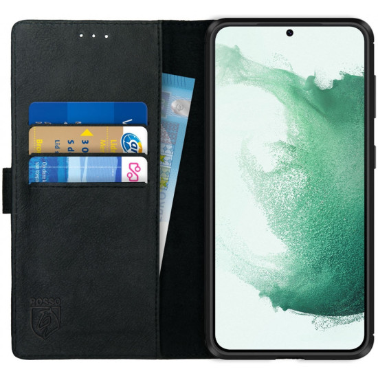 Rosso Deluxe Δερμάτινη Θήκη Πορτοφόλι Samsung Galaxy S22 Plus 5G - Black (8719246337307)