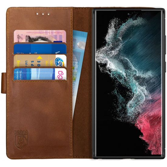 Rosso Deluxe Δερμάτινη Θήκη Πορτοφόλι Samsung Galaxy S22 Ultra 5G - Brown (8719246337338)