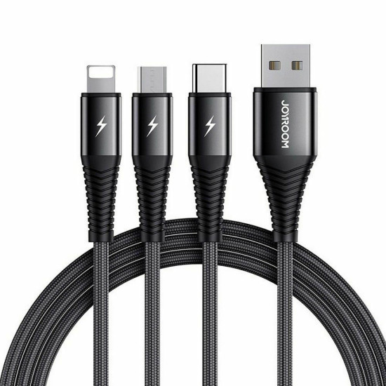 Joyroom 3 in 1 S-1230G4 - Καλώδιο Φόρτισης και Μεταφοράς Δεδομένων USB σε Type-C / Lightning / Micro-USB - 120cm - 3A - Black (6941237145925)