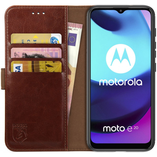 Rosso Element PU Θήκη Πορτοφόλι Motorola Moto E40 / E30 / E20 - Brown (8719246342356)
