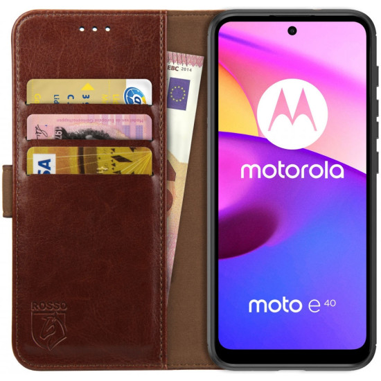 Rosso Element PU Θήκη Πορτοφόλι Motorola Moto E40 / E30 / E20 - Brown (8719246342332)