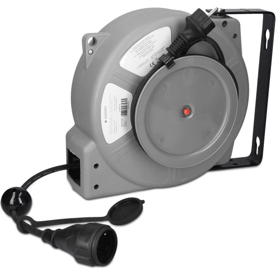 Navaris Wall Mountable Self Retracting Cable Reel - Επιτοίχια Μπαλαντέζα με Αυτόματη Επαναφορά με 1 x Υποδοχή Schuko - 13+2m - IP44 - Grey (47376.16)