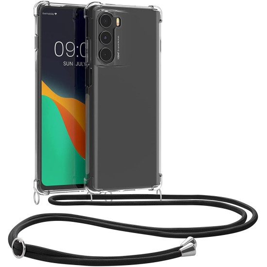 KWmobile Διάφανη Θήκη Σιλικόνης με Λουράκι Λαιμού - Motorola Moto G200 5G - Transparent / Black (57756.01)