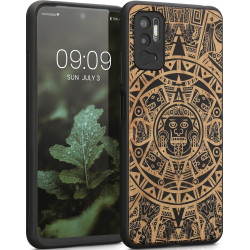 KWmobile Σκληρή Ξύλινη Θήκη με TPU Bumper - Xiaomi Redmi Note 10 5G - Cherrywood / Mayan Calendar Light Brown / Black (56792.03)