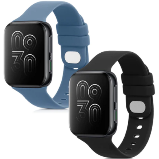 KW Λουράκι Σιλικόνης Oppo Watch 1 41mm - 2 Τεμάχια - Black / Blue Grey (57789.02)
