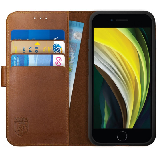 Rosso Deluxe Δερμάτινη Θήκη Πορτοφόλι Apple iPhone SE 2022 / 2020 - Brown (8719246238284)