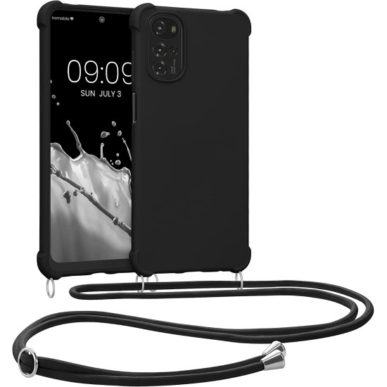 KWmobile Matte Θήκη Σιλικόνης με Λουράκι Λαιμού Motorola Moto G22 - Black (58210.01)