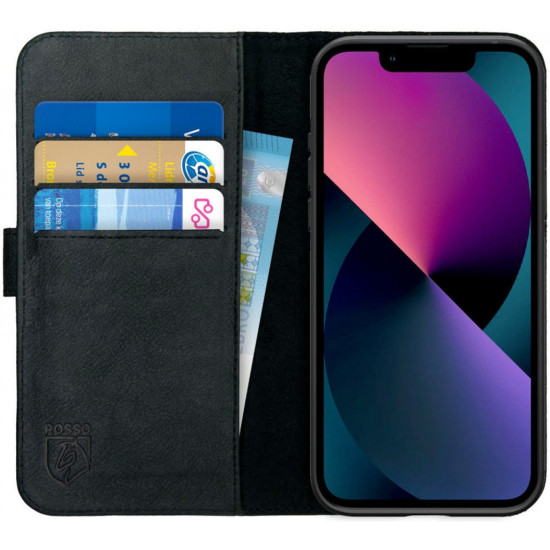 Rosso Deluxe Δερμάτινη Θήκη Πορτοφόλι Apple iPhone 13 mini - Black (8719246319969)