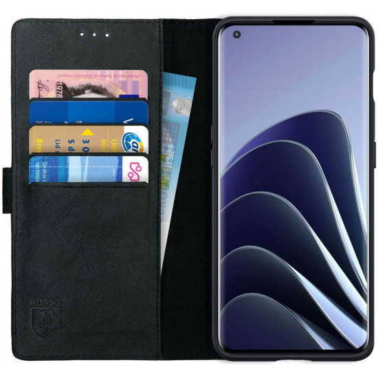 Rosso Deluxe Δερμάτινη Θήκη Πορτοφόλι OnePlus 10 Pro - Black (8719246343629)