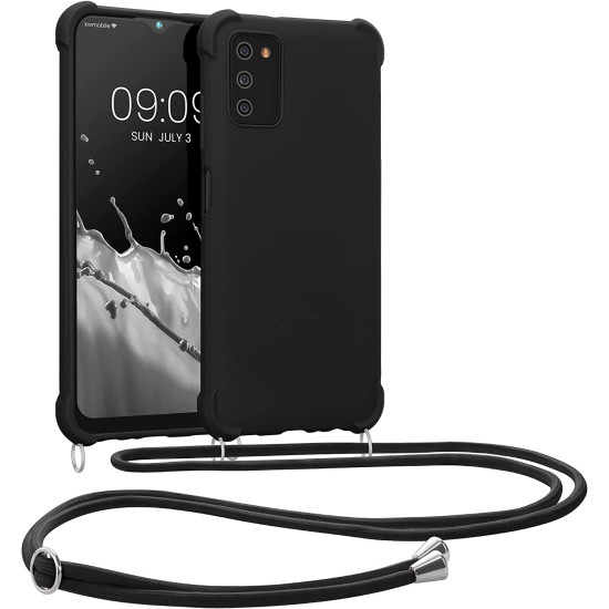 KWmobile Matte Θήκη Σιλικόνης με Λουράκι Λαιμού Samsung Galaxy A03s - Black (58562.01)