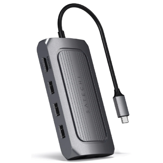 Satechi USB-4 Multiport 8K HDMI - Αντάπτορας Type-C Με Θύρες 1 x Type-C / 3 x USB-A / 1 x Ethernet / 1 x 8Κ HDMI / 1 x 3.5mm Jack / 1 x SD & Micro SD (ST-U4MA3M)