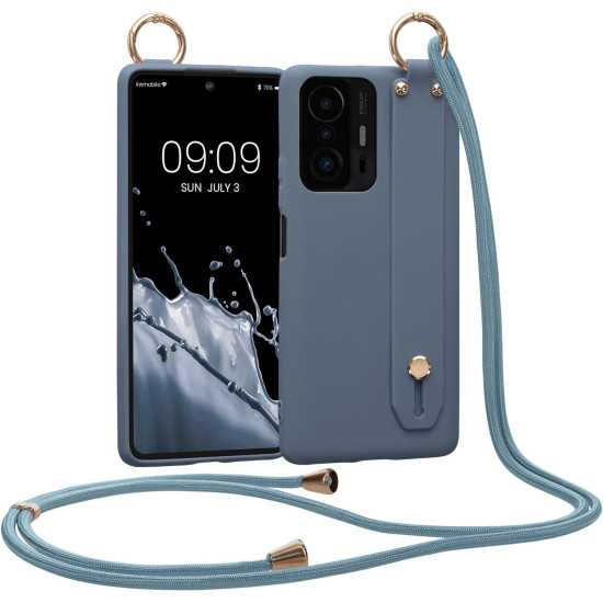 KWmobile Θήκη Σιλικόνης με Λουράκι Λαιμού και Finger Holder - Xiaomi 11T / 11T Pro - Dark Slate (56480.202)