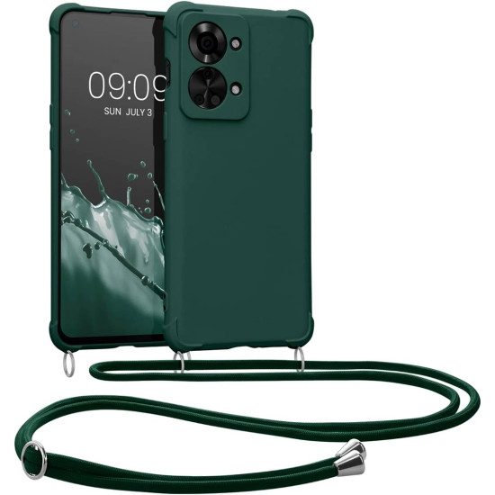 KWmobile Matte Θήκη Σιλικόνης με Λουράκι Λαιμού OnePlus Nord 2T - Dark Green (58770.80)