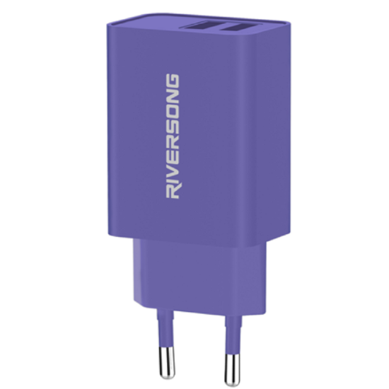 Riversong SafeKub D2 Dual - Φορτιστής Ταξιδιού / Αντάπτορας με 2 x USB - 2.4A - 12W - Purple (AD29-EUPU)