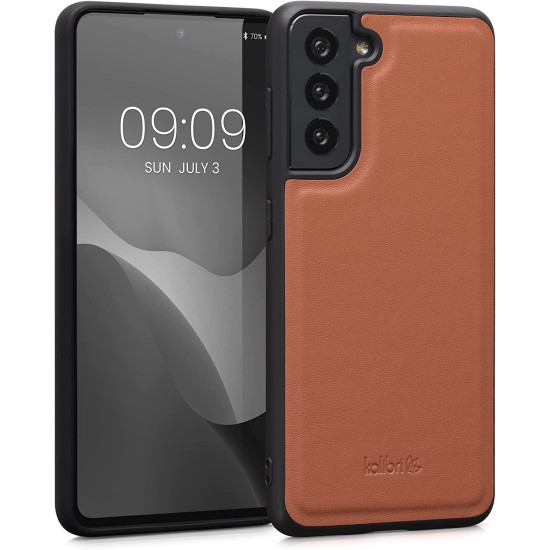 Kalibri Σκληρή Δερμάτινη Θήκη με TPU Bumper - Samsung Galaxy S21 5G - Orange (58858.29)