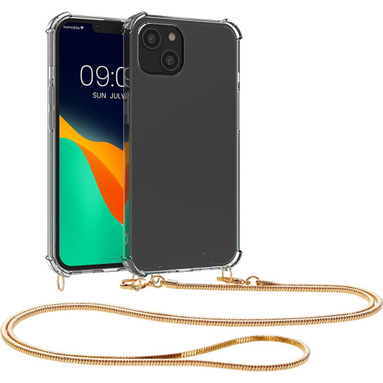 KWmobile Διάφανη Θήκη Σιλικόνης με Μεταλλικό Λουράκι Λαιμού Apple iPhone 14 Plus - Transparent / Gold (59103.21)