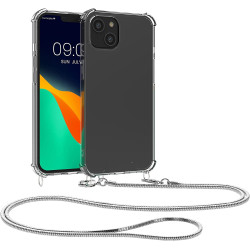 KWmobile Διάφανη Θήκη Σιλικόνης με Μεταλλικό Λουράκι Λαιμού Apple iPhone 14 Plus - Transparent / Silver (59103.35)
