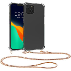 KWmobile Διάφανη Θήκη Σιλικόνης με Μεταλλικό Λουράκι Λαιμού Apple iPhone 14 Plus - Transparent / Rose Gold (59103.81)