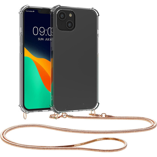 KWmobile Διάφανη Θήκη Σιλικόνης με Μεταλλικό Λουράκι Λαιμού Apple iPhone 14 Plus - Transparent / Rose Gold (59103.81)