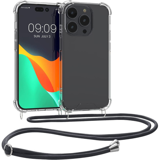 KWmobile Διάφανη Θήκη Σιλικόνης με Λουράκι Λαιμού - Apple iPhone 14 Pro - Transparent / Grey (59110.22)
